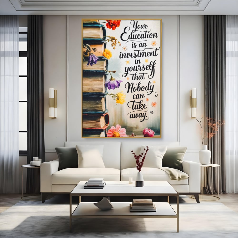 Tablou Canvas Premium, LuxCanva® Q1018, Puterea Educatiei, Carti, Cunoastere, Motivatie, Scoala, Dezvoltare, Flori, Mentor, Cultura, Succes, Birou, Dormitor