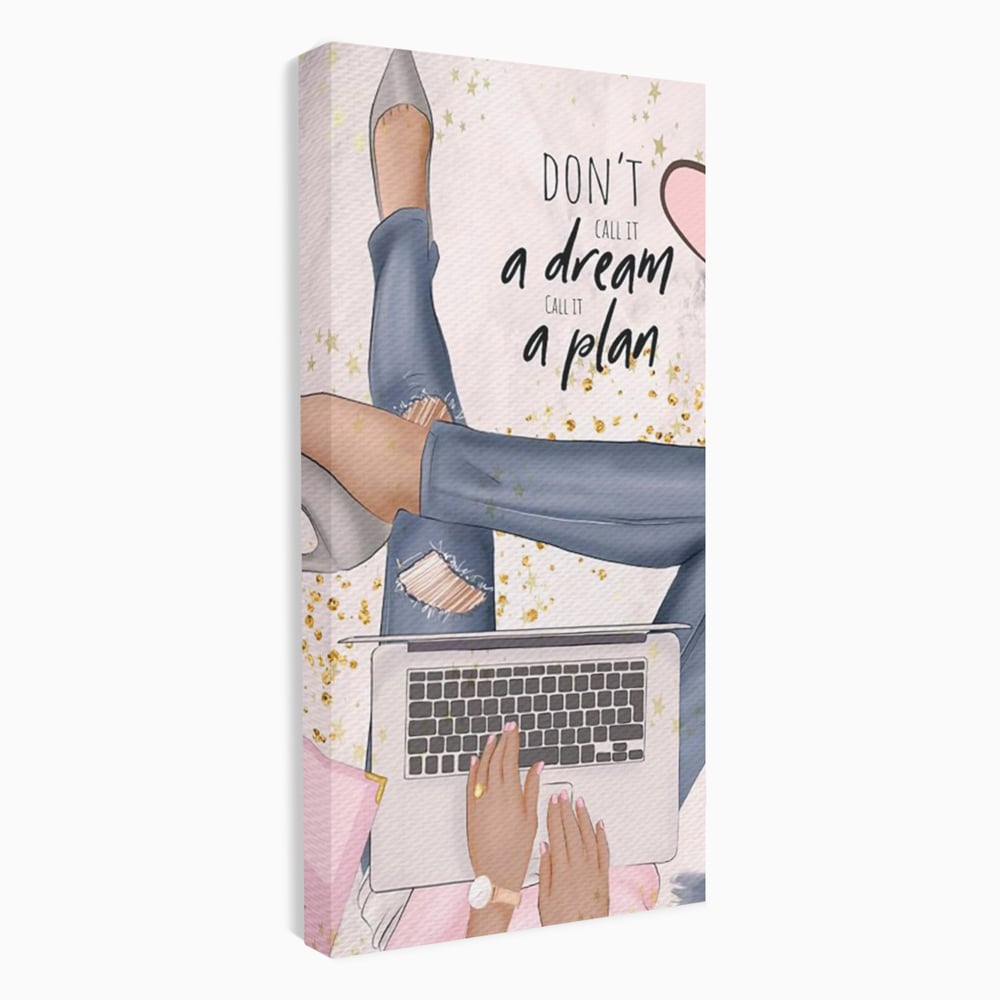 Tablou Canvas Premium, LuxCanva® Q1019, Ambitie cu Stil, Plan, Vis, Cariera, Business, Laptop, Cafea, Munca, Motivational, Feminin, Birou, Dormitor