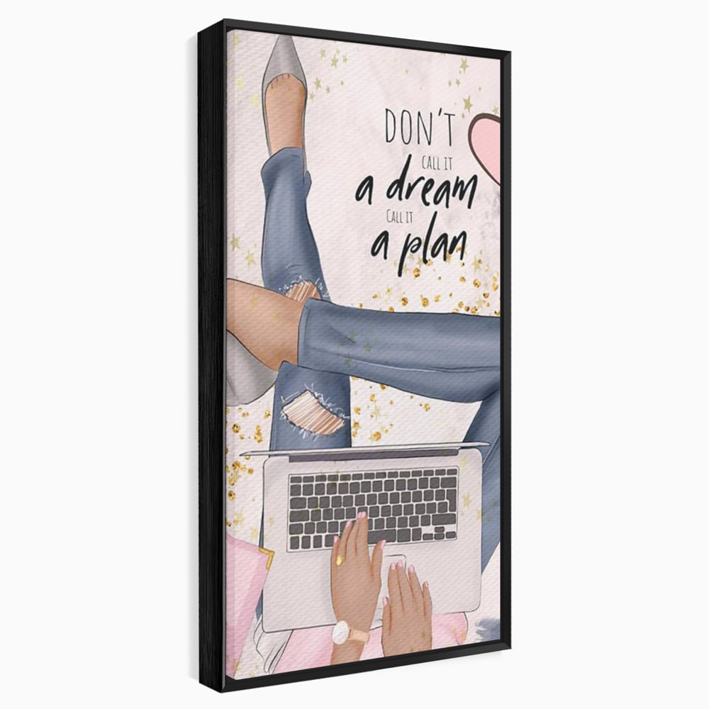 Tablou Canvas Premium, LuxCanva® Q1019, Ambitie cu Stil, Plan, Vis, Cariera, Business, Laptop, Cafea, Munca, Motivational, Feminin, Birou, Dormitor