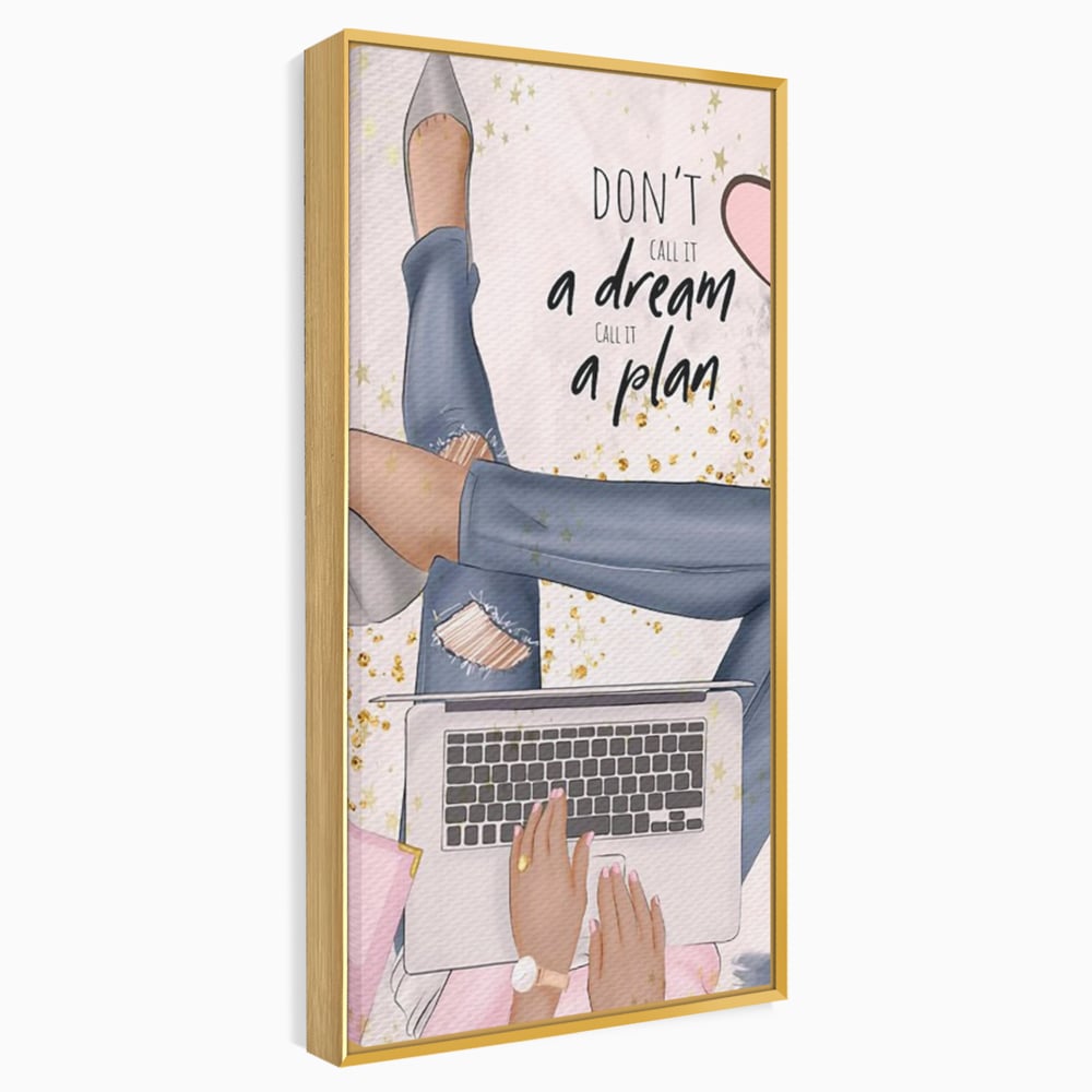 Tablou Canvas Premium, LuxCanva® Q1019, Ambitie cu Stil, Plan, Vis, Cariera, Business, Laptop, Cafea, Munca, Motivational, Feminin, Birou, Dormitor