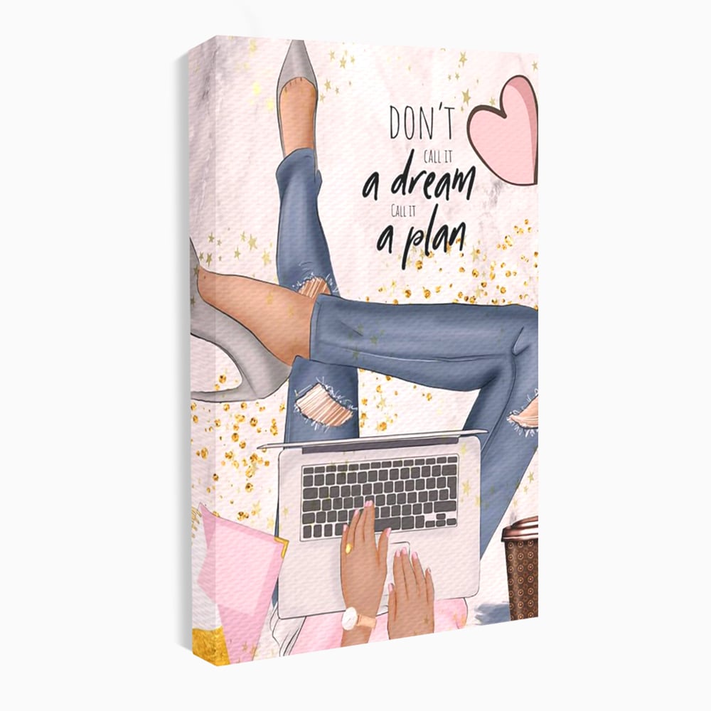 Tablou Canvas Premium, LuxCanva® Q1019, Ambitie cu Stil, Plan, Vis, Cariera, Business, Laptop, Cafea, Munca, Motivational, Feminin, Birou, Dormitor