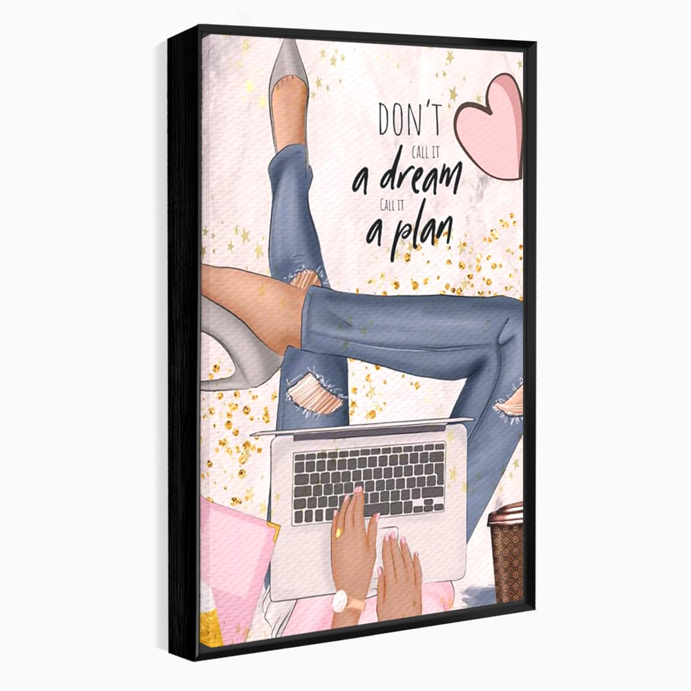 Tablou Canvas Premium, LuxCanva® Q1019, Ambitie cu Stil, Plan, Vis, Cariera, Business, Laptop, Cafea, Munca, Motivational, Feminin, Birou, Dormitor