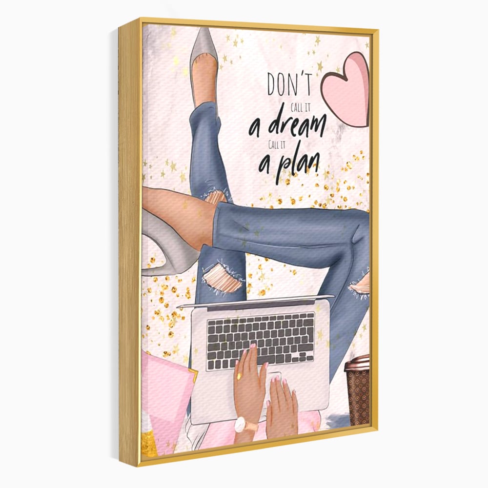 Tablou Canvas Premium, LuxCanva® Q1019, Ambitie cu Stil, Plan, Vis, Cariera, Business, Laptop, Cafea, Munca, Motivational, Feminin, Birou, Dormitor