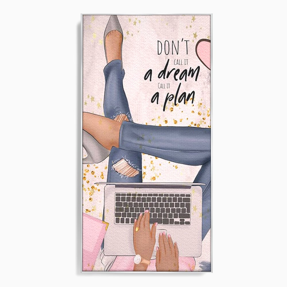 Tablou Canvas Premium, LuxCanva® Q1019, Ambitie cu Stil, Plan, Vis, Cariera, Business, Laptop, Cafea, Munca, Motivational, Feminin, Birou, Dormitor