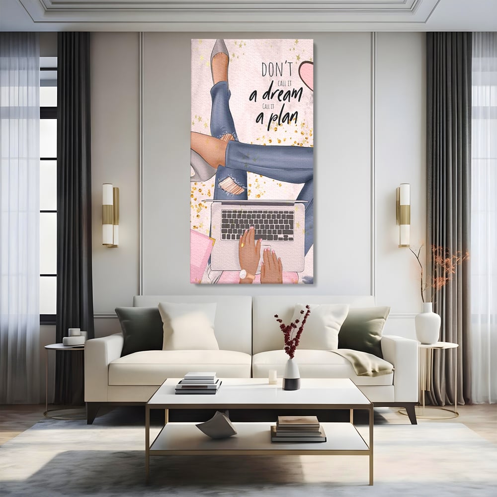 Tablou Canvas Premium, LuxCanva® Q1019, Ambitie cu Stil, Plan, Vis, Cariera, Business, Laptop, Cafea, Munca, Motivational, Feminin, Birou, Dormitor