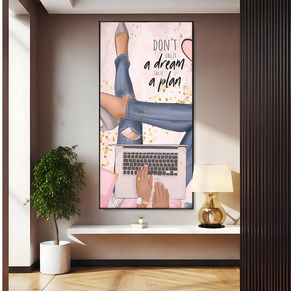 Tablou Canvas Premium, LuxCanva® Q1019, Ambitie cu Stil, Plan, Vis, Cariera, Business, Laptop, Cafea, Munca, Motivational, Feminin, Birou, Dormitor