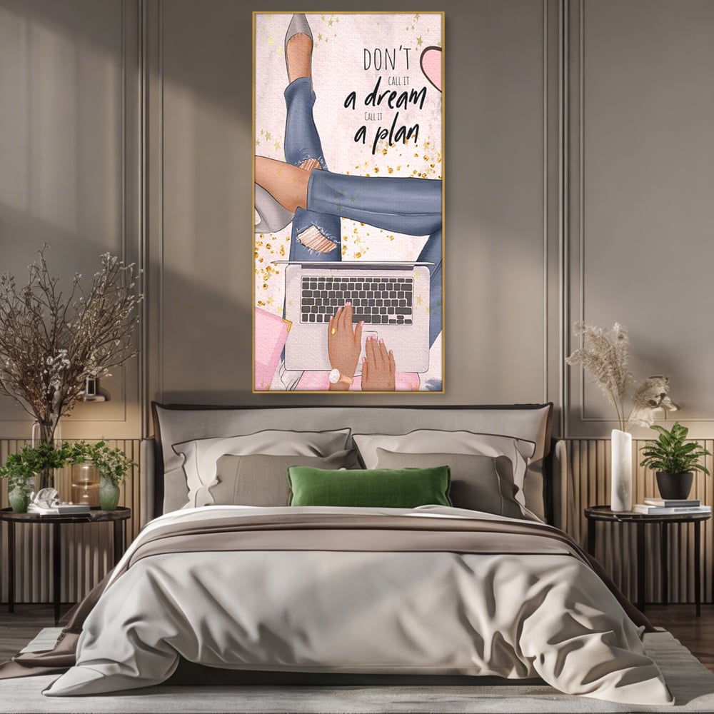 Tablou Canvas Premium, LuxCanva® Q1019, Ambitie cu Stil, Plan, Vis, Cariera, Business, Laptop, Cafea, Munca, Motivational, Feminin, Birou, Dormitor