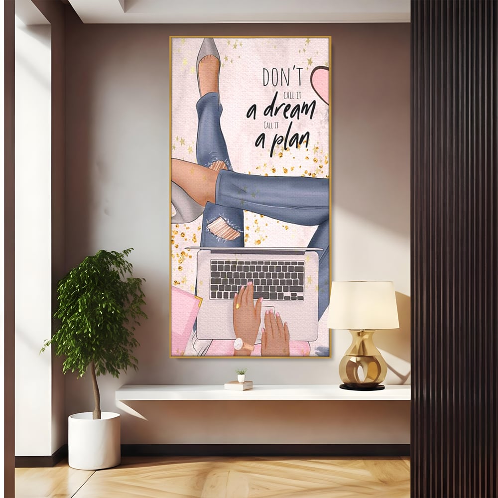 Tablou Canvas Premium, LuxCanva® Q1019, Ambitie cu Stil, Plan, Vis, Cariera, Business, Laptop, Cafea, Munca, Motivational, Feminin, Birou, Dormitor