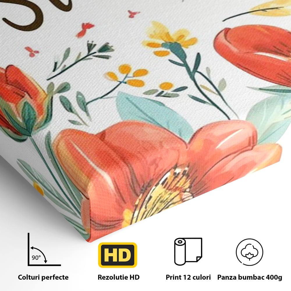 Tablou Canvas Premium, LuxCanva® Q1020, Curaj sub Soare, Flori, Natura, Putere, Optimism, Energie, Speranta, Pastel, Mesaj, Motivatie, Birou, Dormitor