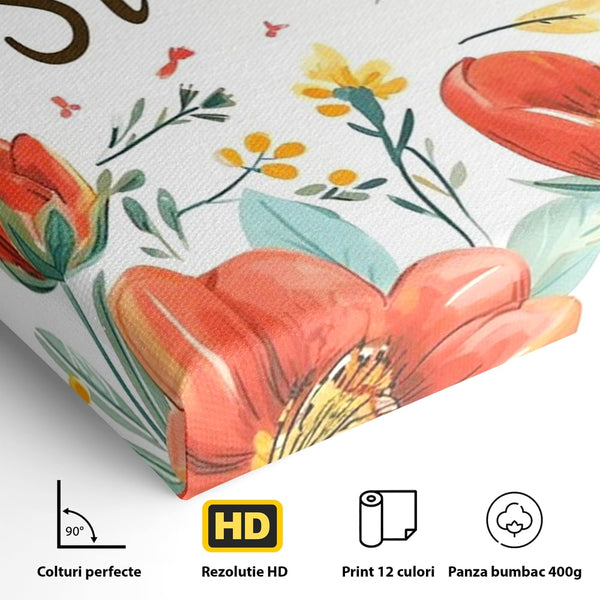 Tablou Canvas Premium, LuxCanva® Q1020, Curaj sub Soare, Flori, Natura, Putere, Optimism, Energie, Speranta, Pastel, Mesaj, Motivatie, Birou, Dormitor