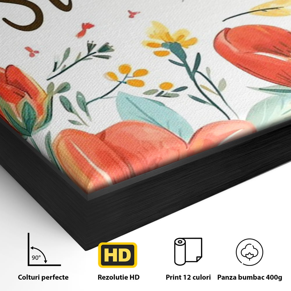 Tablou Canvas Premium, LuxCanva® Q1020, Curaj sub Soare, Flori, Natura, Putere, Optimism, Energie, Speranta, Pastel, Mesaj, Motivatie, Birou, Dormitor