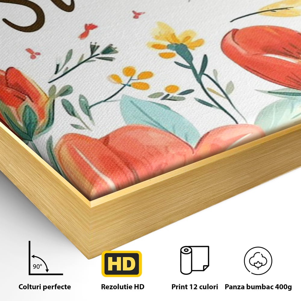 Tablou Canvas Premium, LuxCanva® Q1020, Curaj sub Soare, Flori, Natura, Putere, Optimism, Energie, Speranta, Pastel, Mesaj, Motivatie, Birou, Dormitor