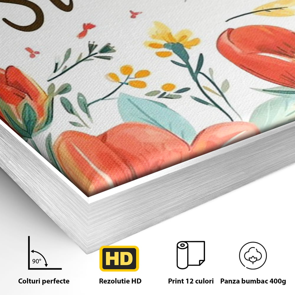Tablou Canvas Premium, LuxCanva® Q1020, Curaj sub Soare, Flori, Natura, Putere, Optimism, Energie, Speranta, Pastel, Mesaj, Motivatie, Birou, Dormitor