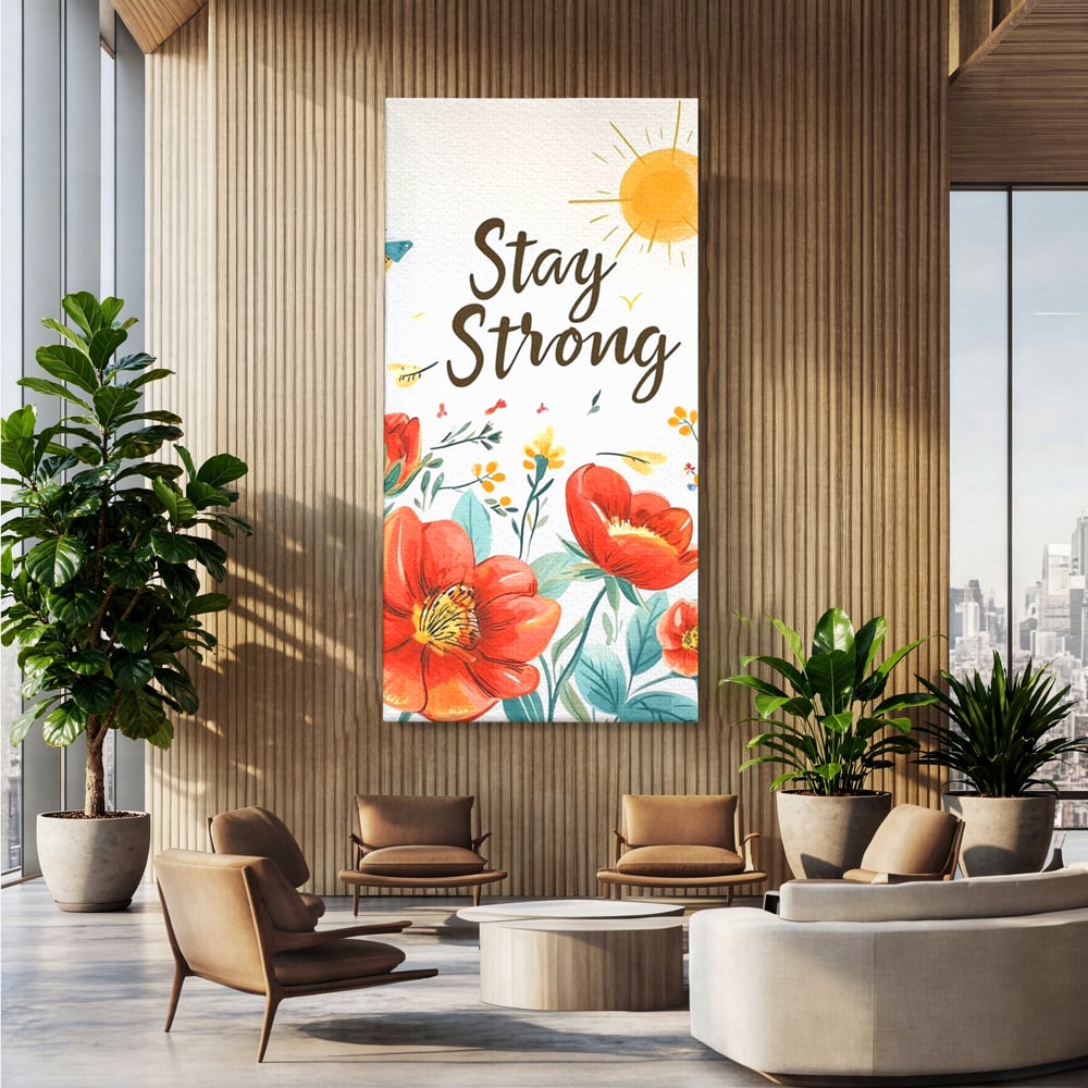 Tablou Canvas Premium, LuxCanva® Q1020, Curaj sub Soare, Flori, Natura, Putere, Optimism, Energie, Speranta, Pastel, Mesaj, Motivatie, Birou, Dormitor