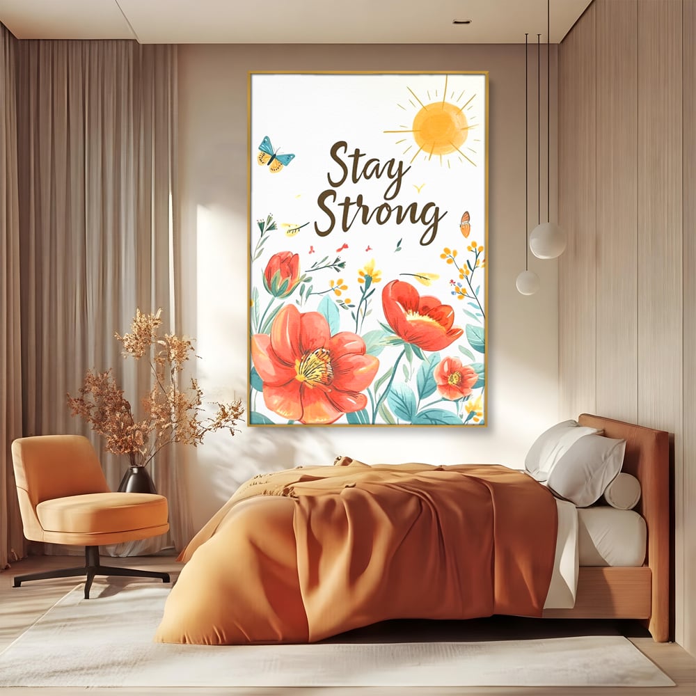 Tablou Canvas Premium, LuxCanva® Q1020, Curaj sub Soare, Flori, Natura, Putere, Optimism, Energie, Speranta, Pastel, Mesaj, Motivatie, Birou, Dormitor