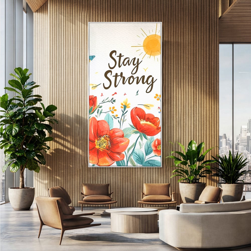 Tablou Canvas Premium, LuxCanva® Q1020, Curaj sub Soare, Flori, Natura, Putere, Optimism, Energie, Speranta, Pastel, Mesaj, Motivatie, Birou, Dormitor