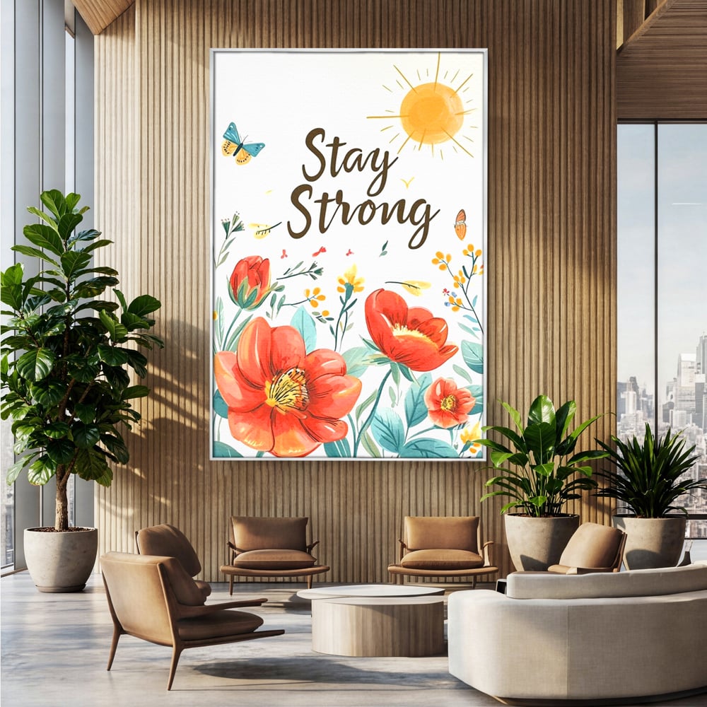 Tablou Canvas Premium, LuxCanva® Q1020, Curaj sub Soare, Flori, Natura, Putere, Optimism, Energie, Speranta, Pastel, Mesaj, Motivatie, Birou, Dormitor