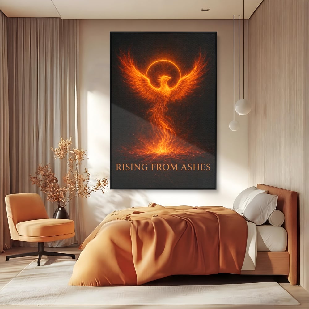 Tablou Canvas Premium, LuxCanva® Q1023, Puterea Renasterii, Phoenix, Pasare, Foc, Flacari, Motivatie, Renastere, Curaj, Triumf, Mitic, Birou, Dormitor