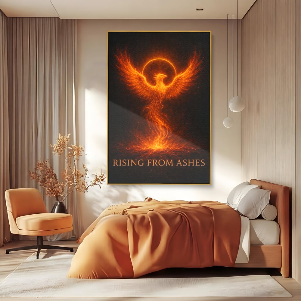 Tablou Canvas Premium, LuxCanva® Q1023, Puterea Renasterii, Phoenix, Pasare, Foc, Flacari, Motivatie, Renastere, Curaj, Triumf, Mitic, Birou, Dormitor
