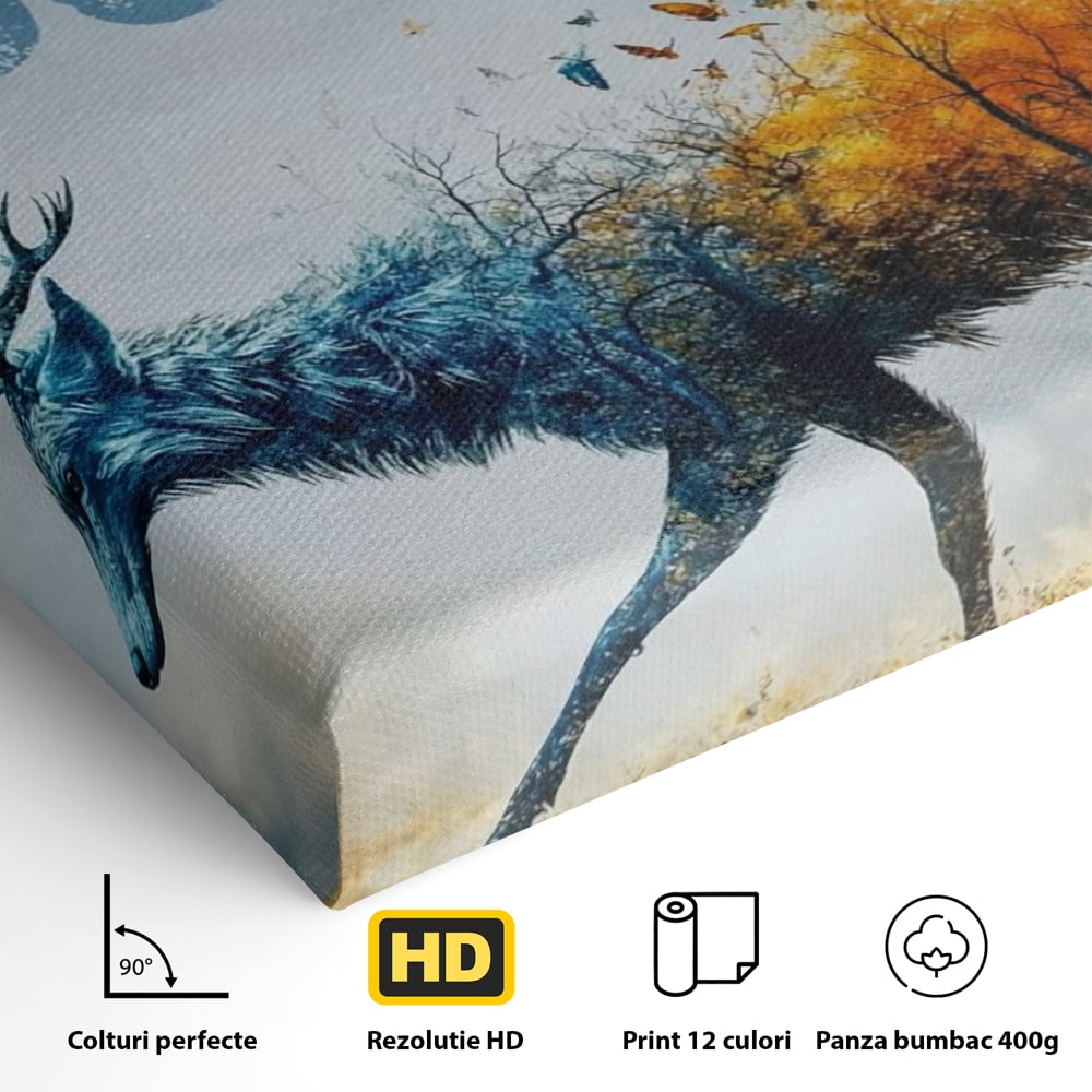 Tablou Canvas Premium, LuxCanva® Q1024, Forta in Tranzitie, Valoare, Putere, Motivational, Cerb, Animal, Natura, Schimbare, Evolutie, Birou, Dormitor