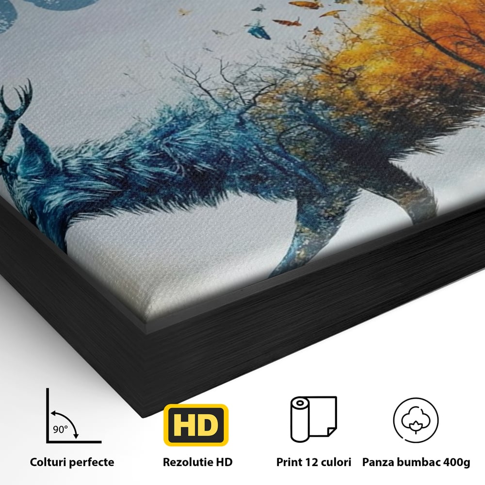 Tablou Canvas Premium, LuxCanva® Q1024, Forta in Tranzitie, Valoare, Putere, Motivational, Cerb, Animal, Natura, Schimbare, Evolutie, Birou, Dormitor