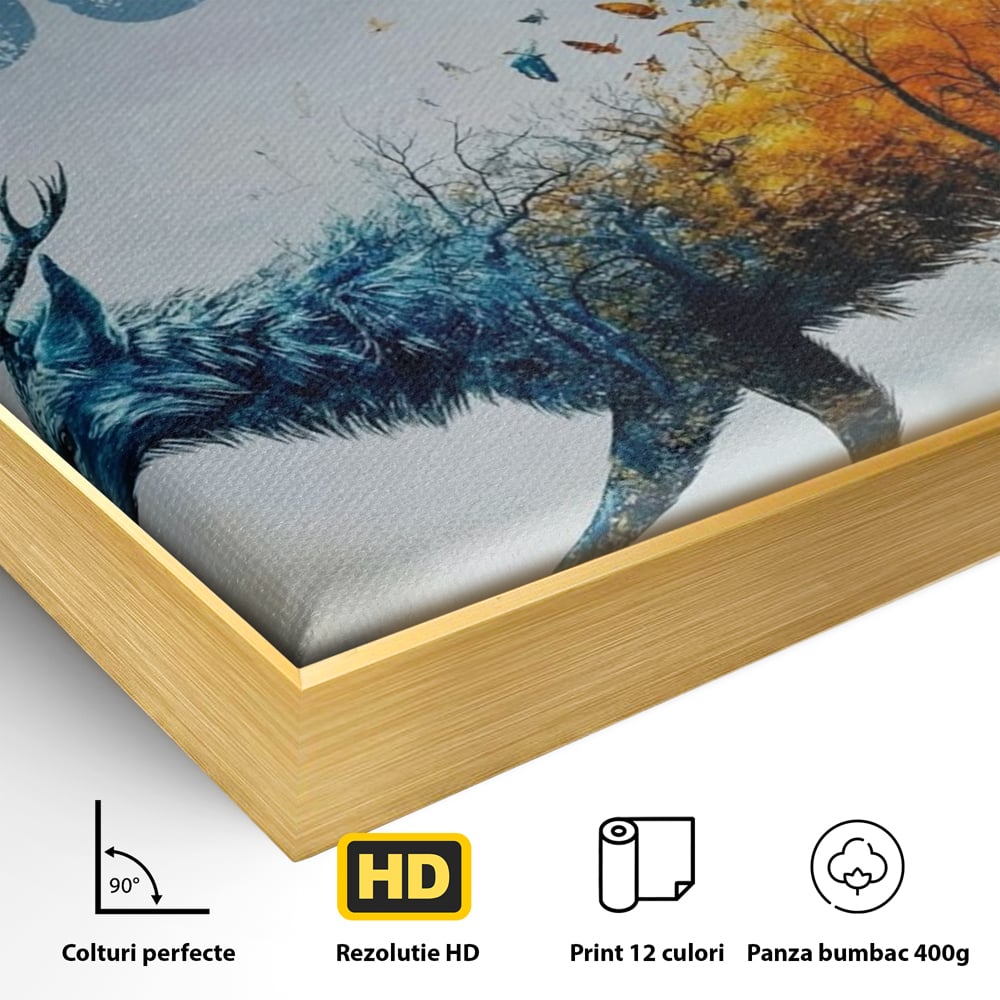 Tablou Canvas Premium, LuxCanva® Q1024, Forta in Tranzitie, Valoare, Putere, Motivational, Cerb, Animal, Natura, Schimbare, Evolutie, Birou, Dormitor