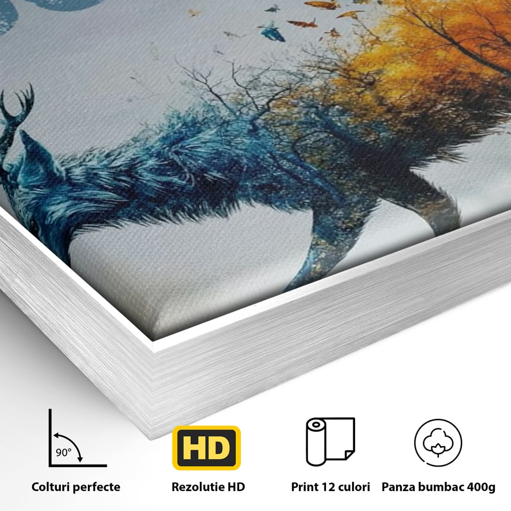 Tablou Canvas Premium, LuxCanva® Q1024, Forta in Tranzitie, Valoare, Putere, Motivational, Cerb, Animal, Natura, Schimbare, Evolutie, Birou, Dormitor