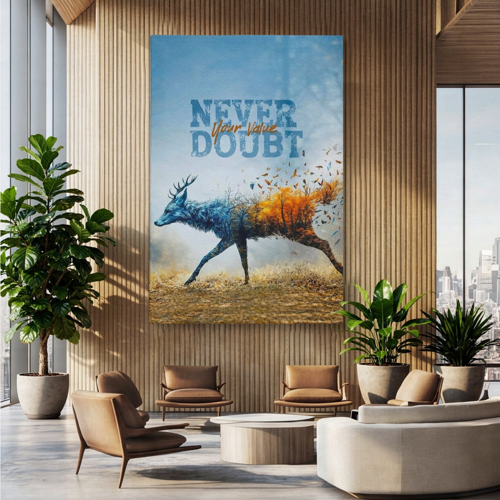 Tablou Canvas Premium, LuxCanva® Q1024, Forta in Tranzitie, Valoare, Putere, Motivational, Cerb, Animal, Natura, Schimbare, Evolutie, Birou, Dormitor