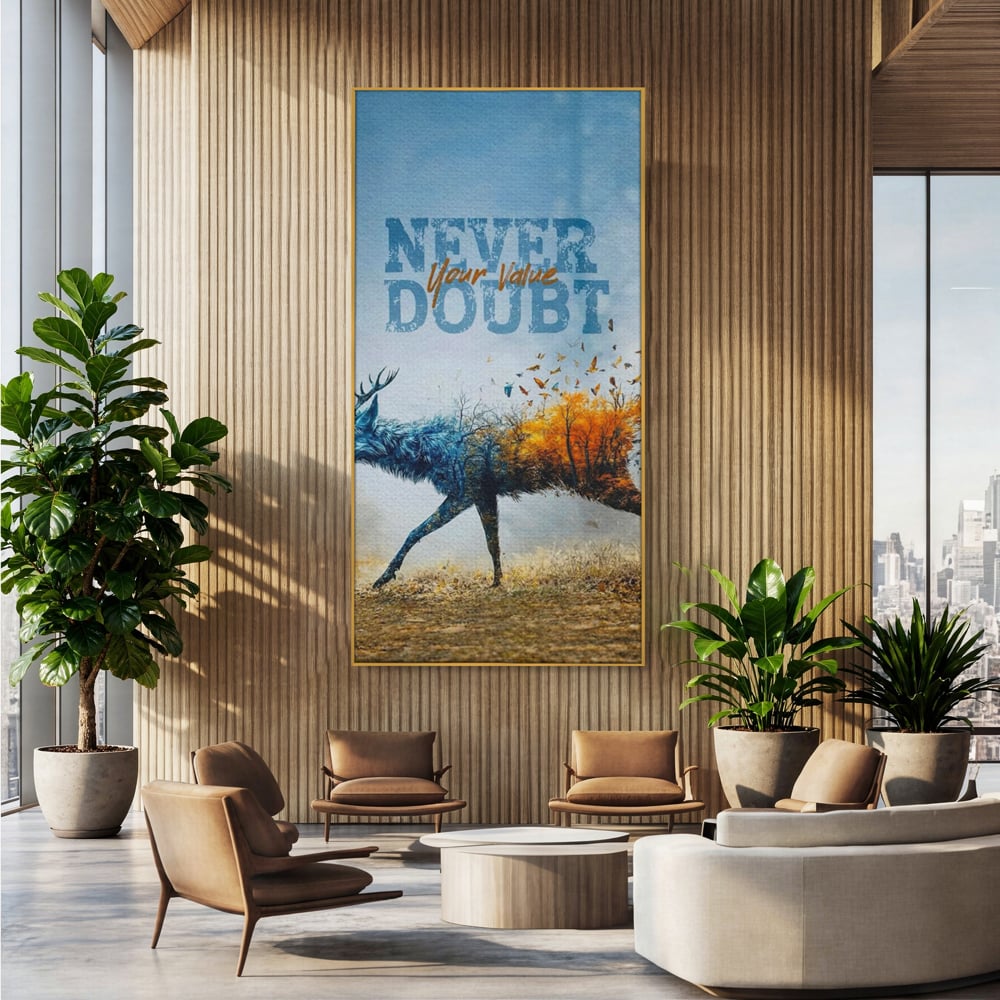 Tablou Canvas Premium, LuxCanva® Q1024, Forta in Tranzitie, Valoare, Putere, Motivational, Cerb, Animal, Natura, Schimbare, Evolutie, Birou, Dormitor