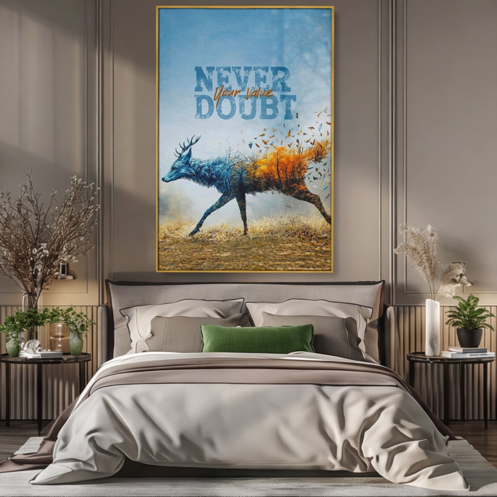 Tablou Canvas Premium, LuxCanva® Q1024, Forta in Tranzitie, Valoare, Putere, Motivational, Cerb, Animal, Natura, Schimbare, Evolutie, Birou, Dormitor