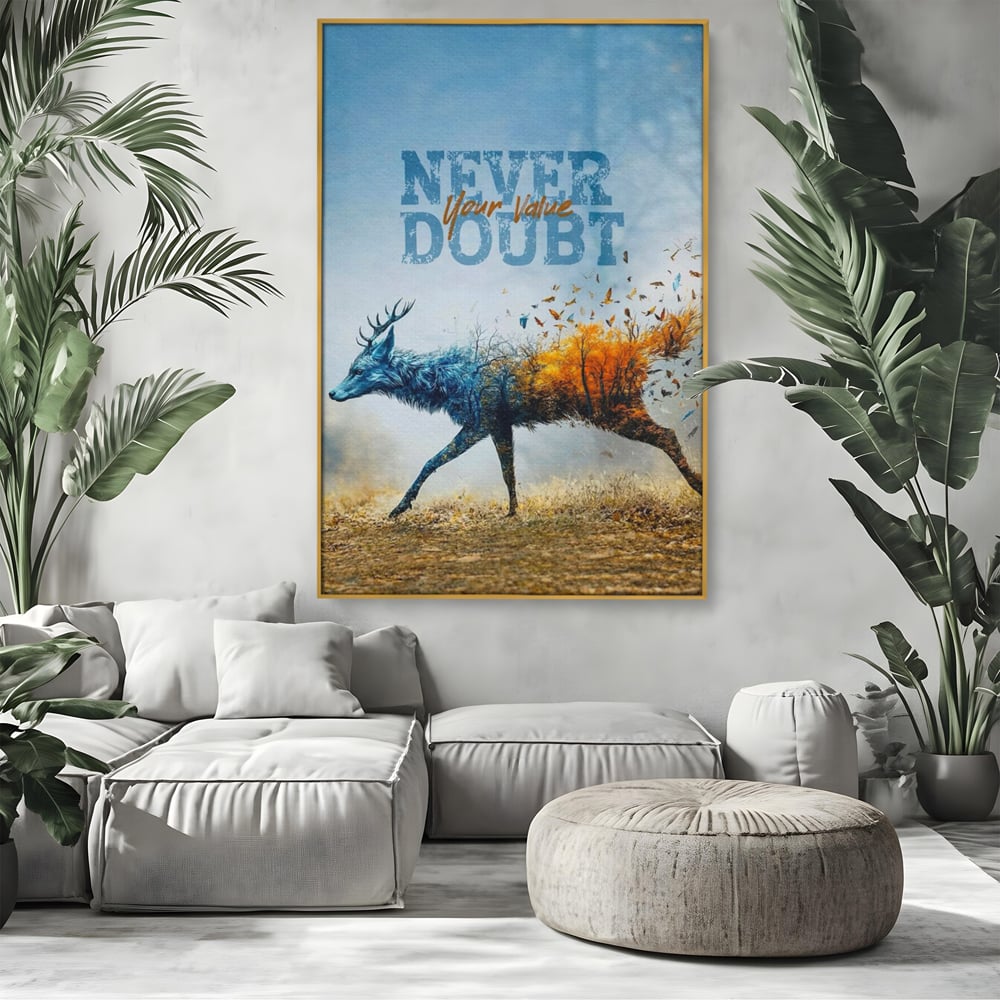 Tablou Canvas Premium, LuxCanva® Q1024, Forta in Tranzitie, Valoare, Putere, Motivational, Cerb, Animal, Natura, Schimbare, Evolutie, Birou, Dormitor