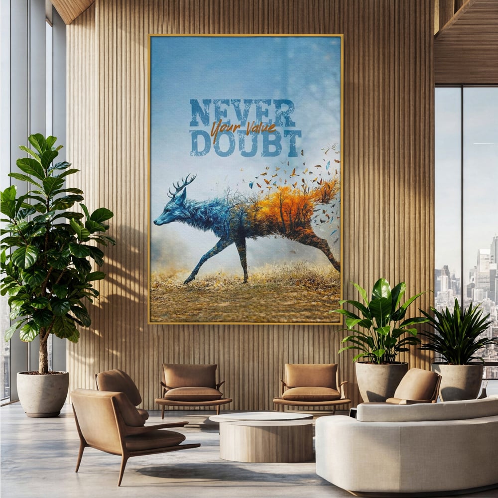 Tablou Canvas Premium, LuxCanva® Q1024, Forta in Tranzitie, Valoare, Putere, Motivational, Cerb, Animal, Natura, Schimbare, Evolutie, Birou, Dormitor