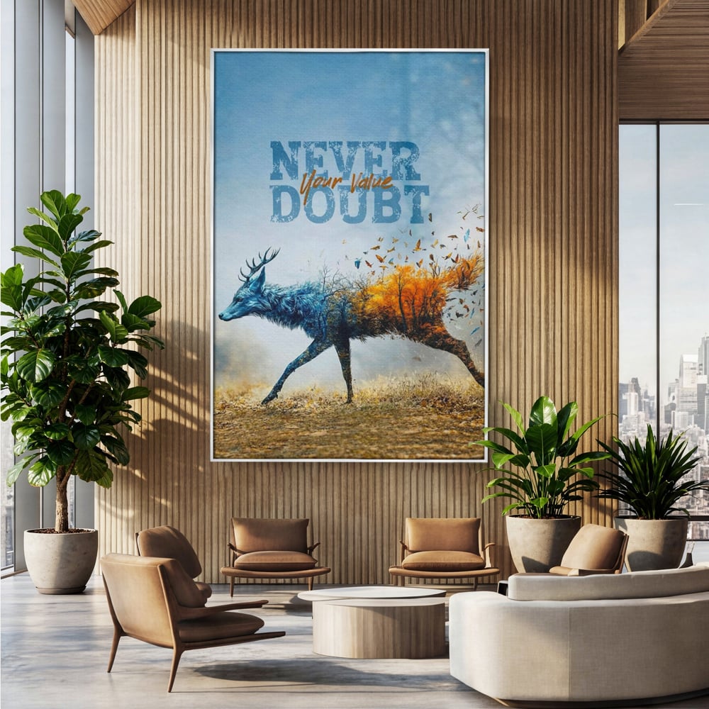 Tablou Canvas Premium, LuxCanva® Q1024, Forta in Tranzitie, Valoare, Putere, Motivational, Cerb, Animal, Natura, Schimbare, Evolutie, Birou, Dormitor