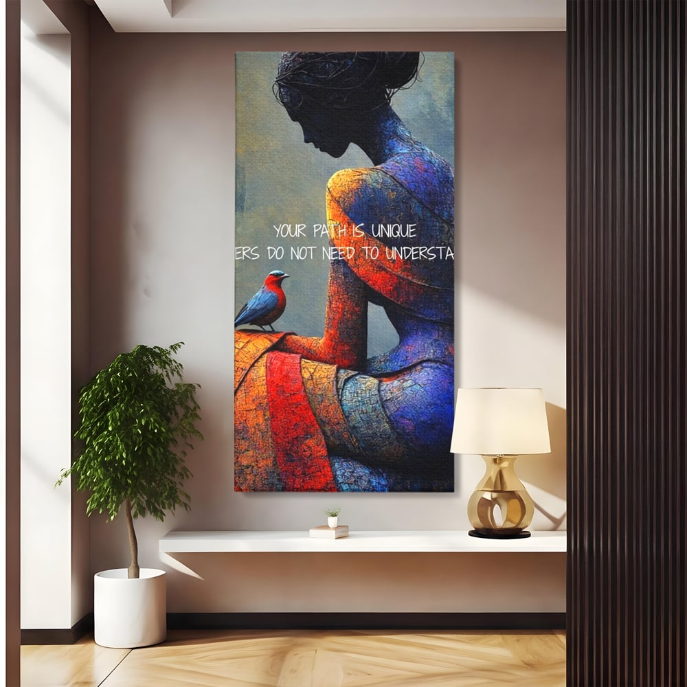 Tablou Canvas Premium, LuxCanva® Q1025, In Ritmul Meu, Pasare, Femeie, Meditatie, Mesaj, Identitate, Echilibru, Inspiratie, Motivatie, Birou, Dormitor