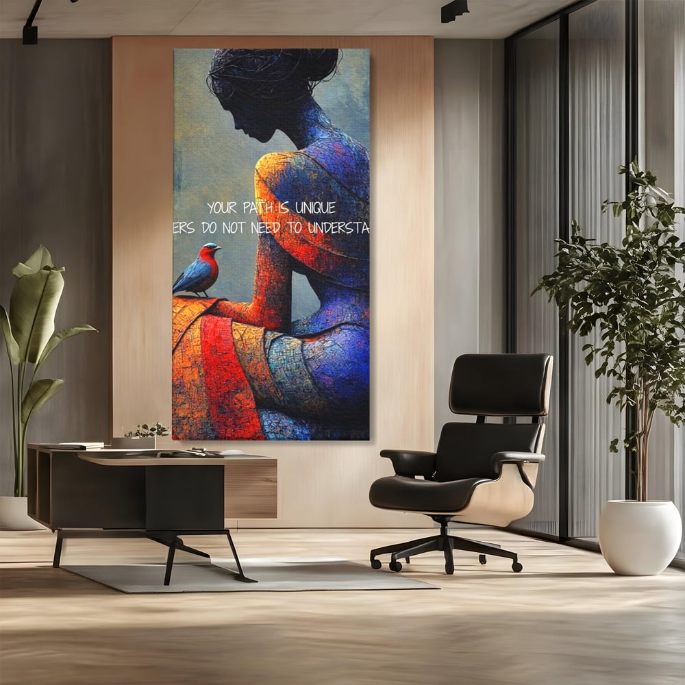 Tablou Canvas Premium, LuxCanva® Q1025, In Ritmul Meu, Pasare, Femeie, Meditatie, Mesaj, Identitate, Echilibru, Inspiratie, Motivatie, Birou, Dormitor