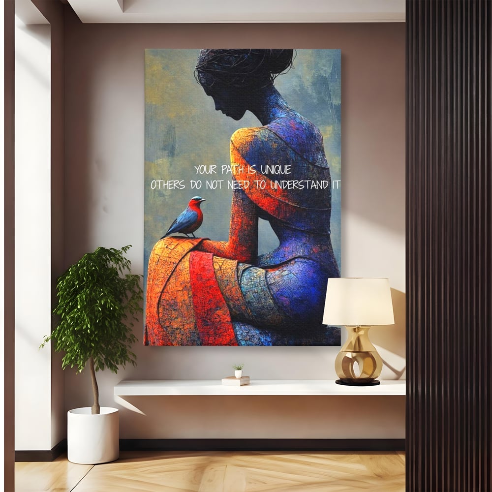 Tablou Canvas Premium, LuxCanva® Q1025, In Ritmul Meu, Pasare, Femeie, Meditatie, Mesaj, Identitate, Echilibru, Inspiratie, Motivatie, Birou, Dormitor