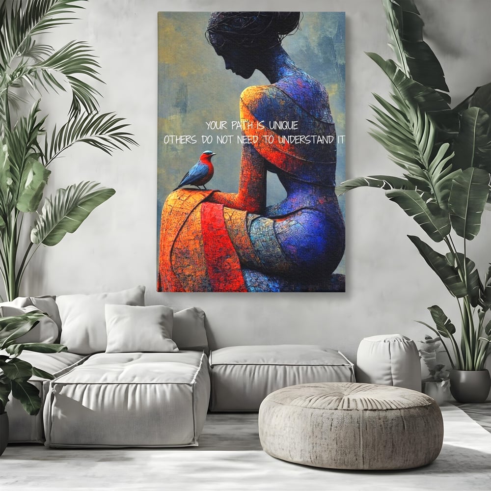Tablou Canvas Premium, LuxCanva® Q1025, In Ritmul Meu, Pasare, Femeie, Meditatie, Mesaj, Identitate, Echilibru, Inspiratie, Motivatie, Birou, Dormitor