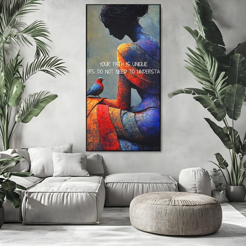 Tablou Canvas Premium, LuxCanva® Q1025, In Ritmul Meu, Pasare, Femeie, Meditatie, Mesaj, Identitate, Echilibru, Inspiratie, Motivatie, Birou, Dormitor