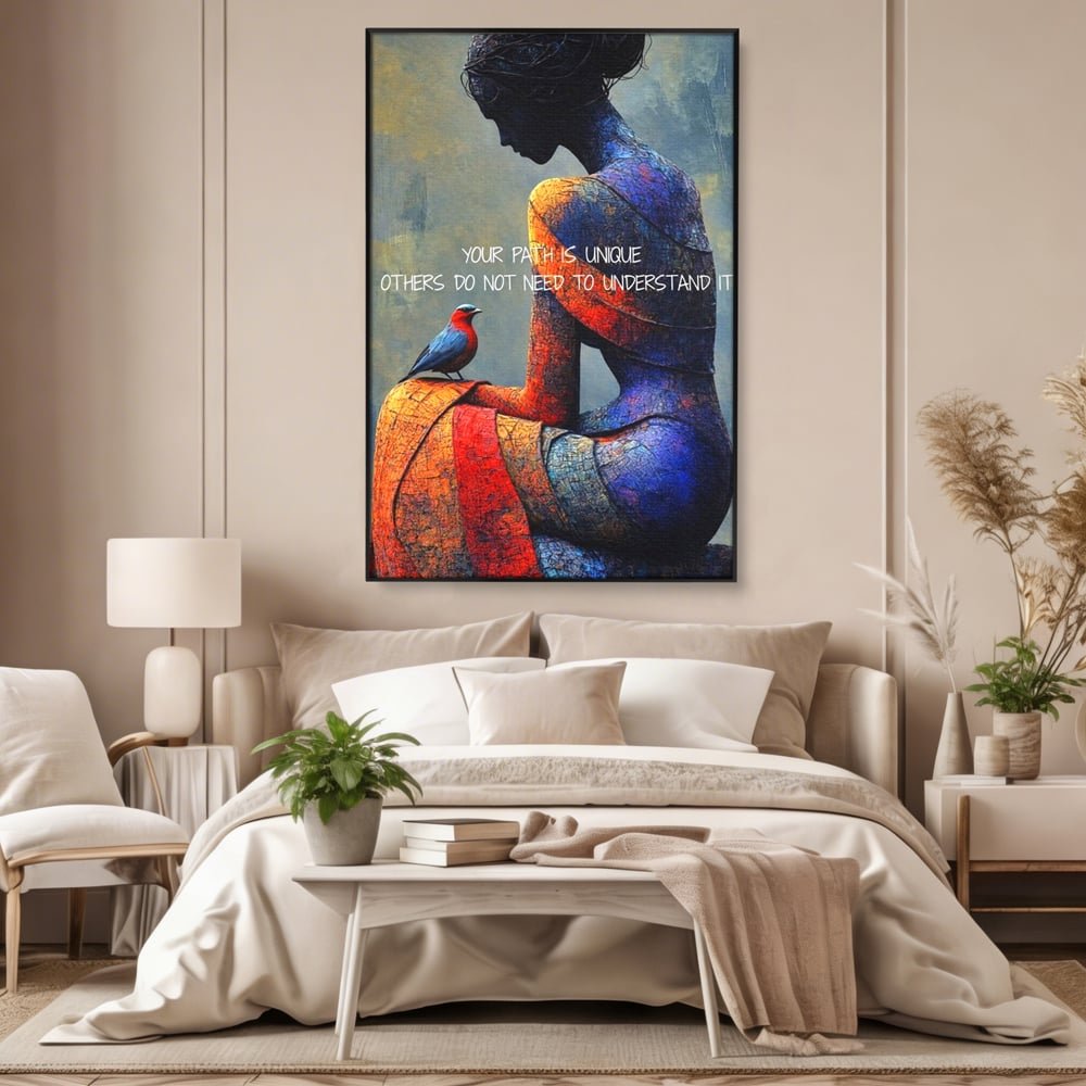 Tablou Canvas Premium, LuxCanva® Q1025, In Ritmul Meu, Pasare, Femeie, Meditatie, Mesaj, Identitate, Echilibru, Inspiratie, Motivatie, Birou, Dormitor