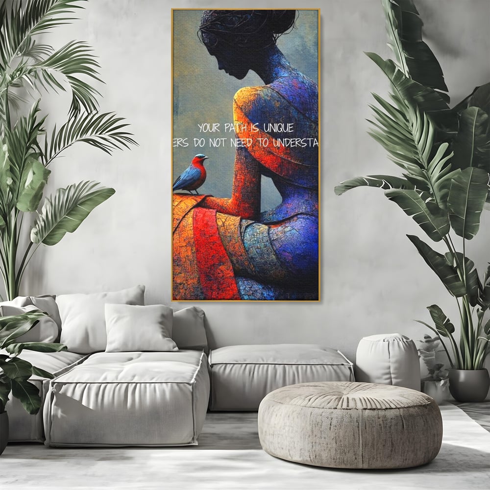 Tablou Canvas Premium, LuxCanva® Q1025, In Ritmul Meu, Pasare, Femeie, Meditatie, Mesaj, Identitate, Echilibru, Inspiratie, Motivatie, Birou, Dormitor