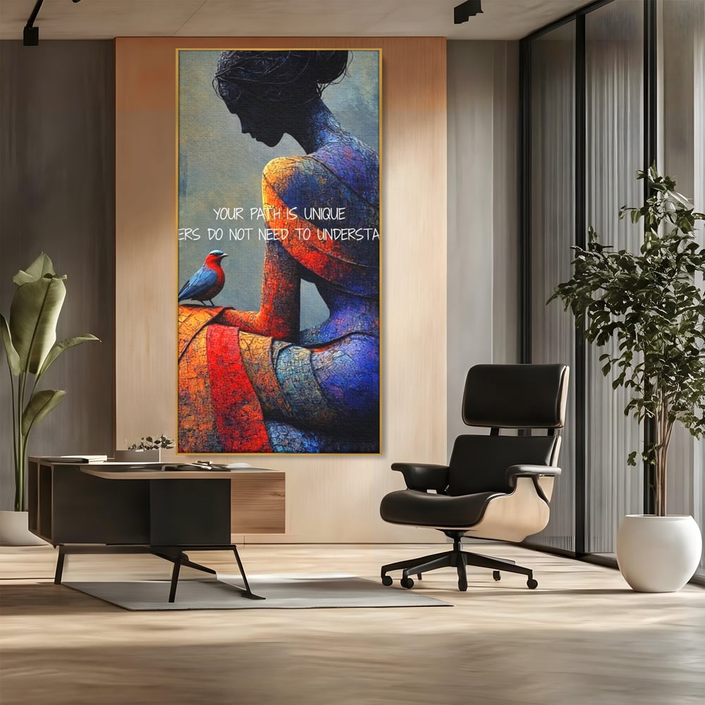 Tablou Canvas Premium, LuxCanva® Q1025, In Ritmul Meu, Pasare, Femeie, Meditatie, Mesaj, Identitate, Echilibru, Inspiratie, Motivatie, Birou, Dormitor