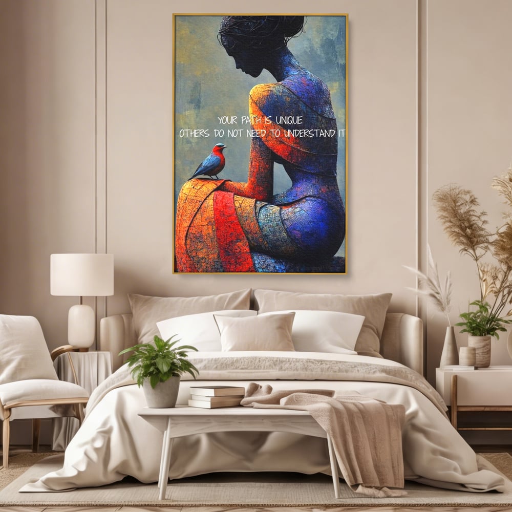 Tablou Canvas Premium, LuxCanva® Q1025, In Ritmul Meu, Pasare, Femeie, Meditatie, Mesaj, Identitate, Echilibru, Inspiratie, Motivatie, Birou, Dormitor