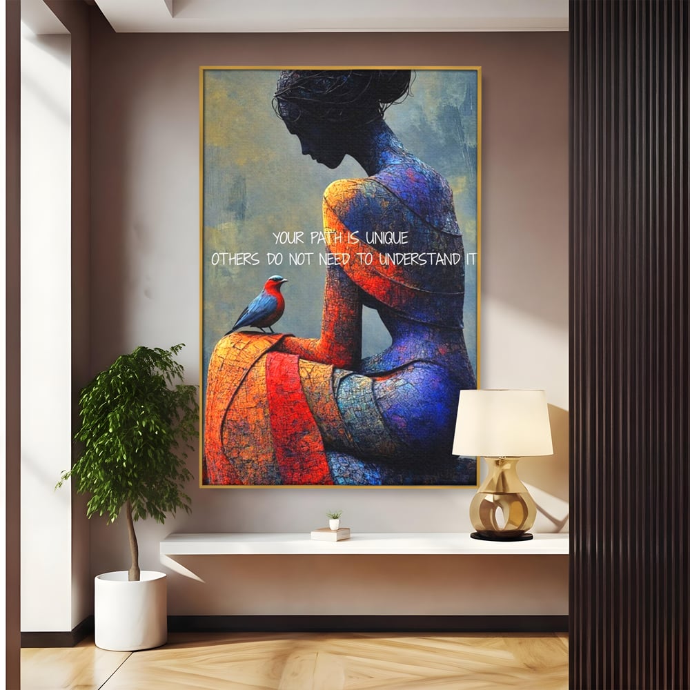 Tablou Canvas Premium, LuxCanva® Q1025, In Ritmul Meu, Pasare, Femeie, Meditatie, Mesaj, Identitate, Echilibru, Inspiratie, Motivatie, Birou, Dormitor