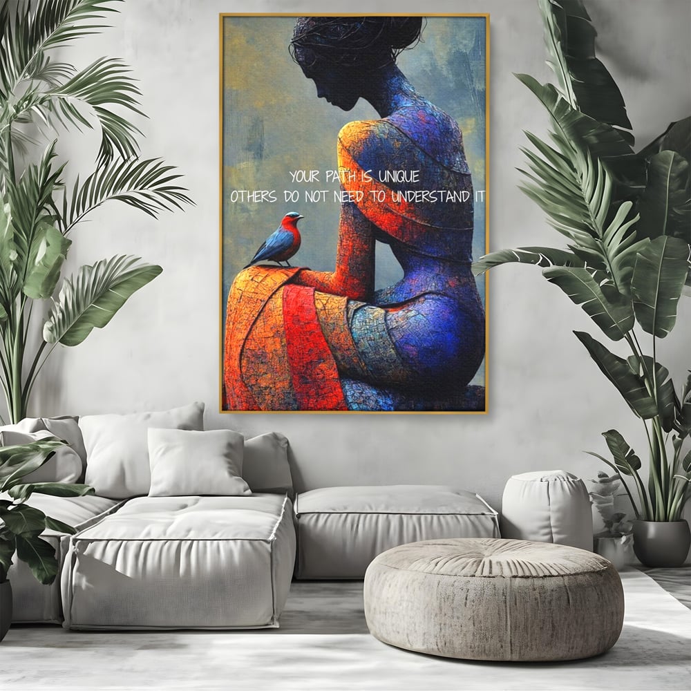 Tablou Canvas Premium, LuxCanva® Q1025, In Ritmul Meu, Pasare, Femeie, Meditatie, Mesaj, Identitate, Echilibru, Inspiratie, Motivatie, Birou, Dormitor