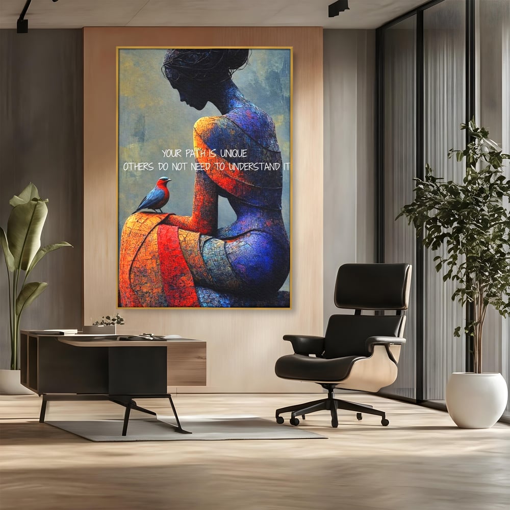 Tablou Canvas Premium, LuxCanva® Q1025, In Ritmul Meu, Pasare, Femeie, Meditatie, Mesaj, Identitate, Echilibru, Inspiratie, Motivatie, Birou, Dormitor
