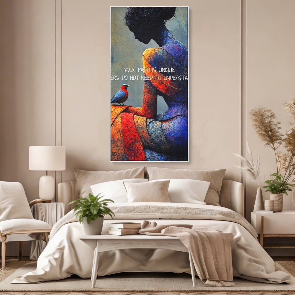 Tablou Canvas Premium, LuxCanva® Q1025, In Ritmul Meu, Pasare, Femeie, Meditatie, Mesaj, Identitate, Echilibru, Inspiratie, Motivatie, Birou, Dormitor