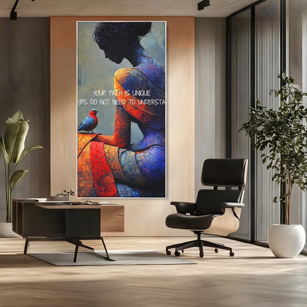 Tablou Canvas Premium, LuxCanva® Q1025, In Ritmul Meu, Pasare, Femeie, Meditatie, Mesaj, Identitate, Echilibru, Inspiratie, Motivatie, Birou, Dormitor