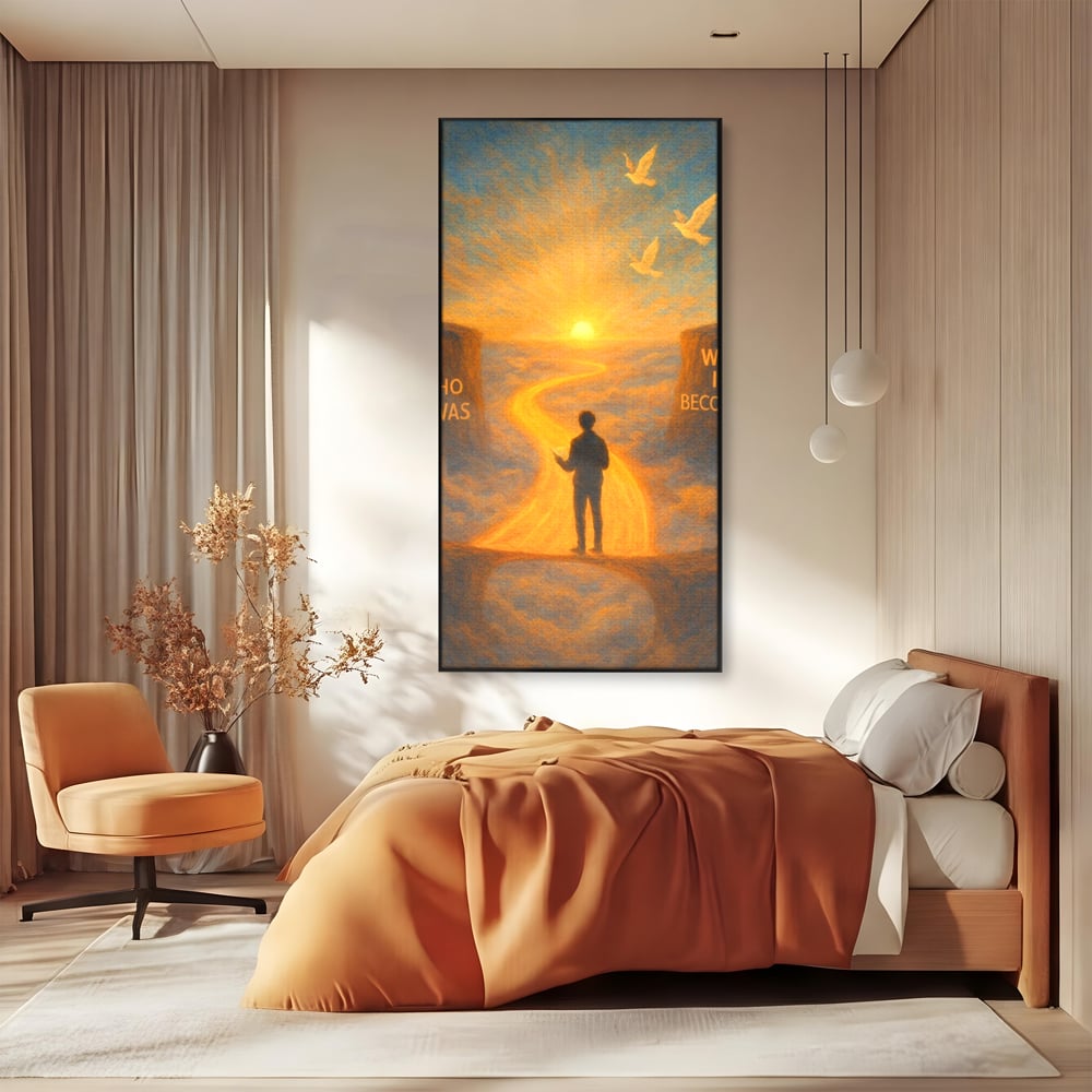Tablou Canvas Premium, LuxCanva® Q1029, Drumul Schimbarii, Mesaj, Motivatie, Calatorie, Destin, Pasari, Armonie, Evolutie, Lumina, Birou, Dormitor