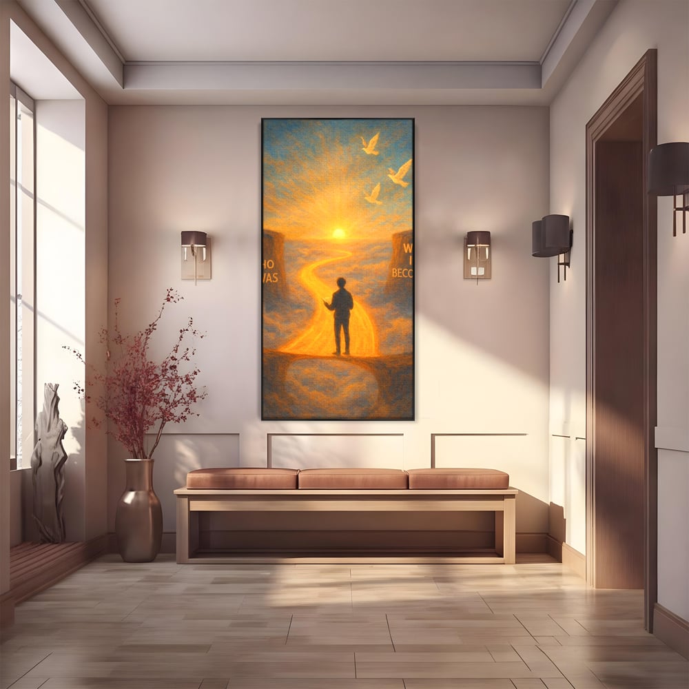 Tablou Canvas Premium, LuxCanva® Q1029, Drumul Schimbarii, Mesaj, Motivatie, Calatorie, Destin, Pasari, Armonie, Evolutie, Lumina, Birou, Dormitor