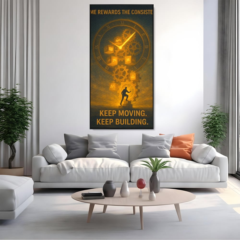 Tablou Canvas Premium, LuxCanva® Q1031, Rabdare si Actiune, Timp, Progres, Efort, Ambitie, Evolutie, Munca, Strategie, Birou, Dormitor